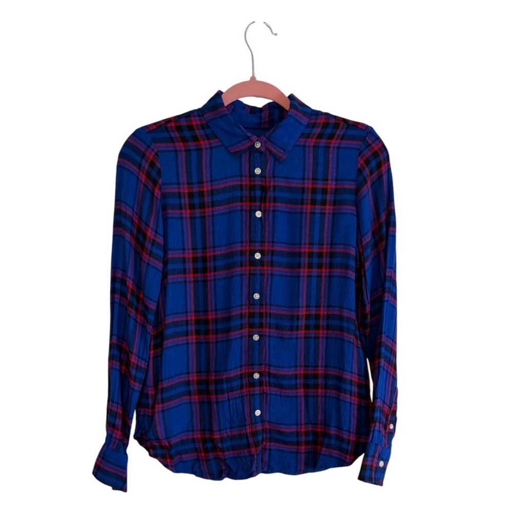 Banana Republic Dillon Classic Fit Blue XS Women Plaid Flannel Button Down Shirt